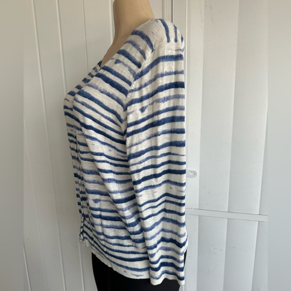 NWT Gap Cardigan Sweater Women XL Slim Crew Neck Navy Blue White Button Up - Picture 2 of 5